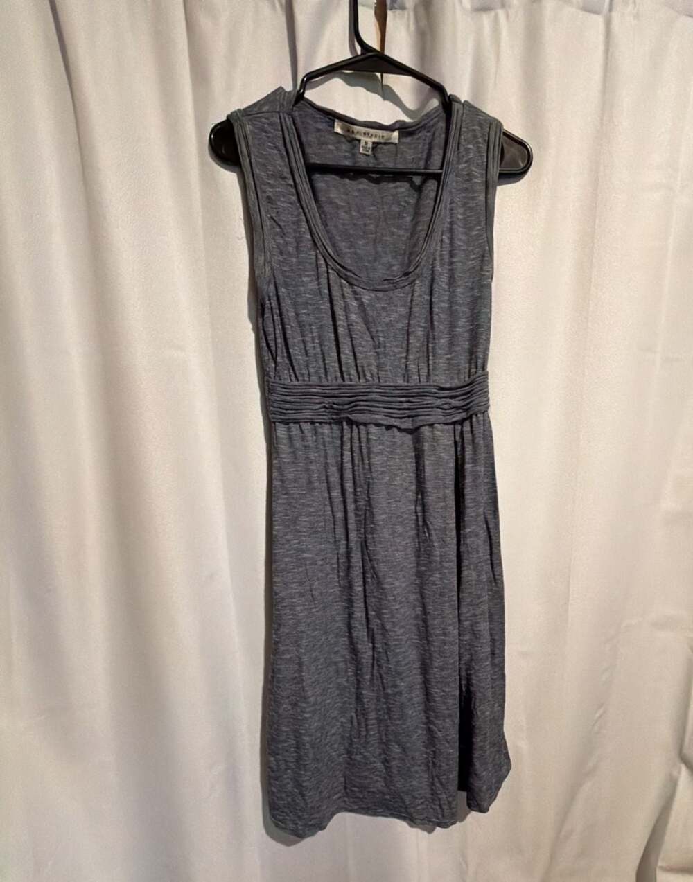 Max Studio Gray Slub Knit Tank Midi Dress with Ruched Waist Size M